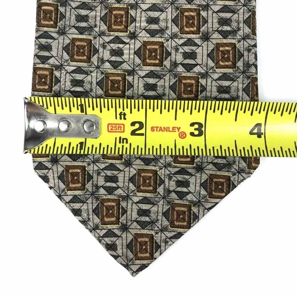 Robert Talbott Studio Men's Silk Hand-sewn Geometric Necktie Gray Tan Tie 57